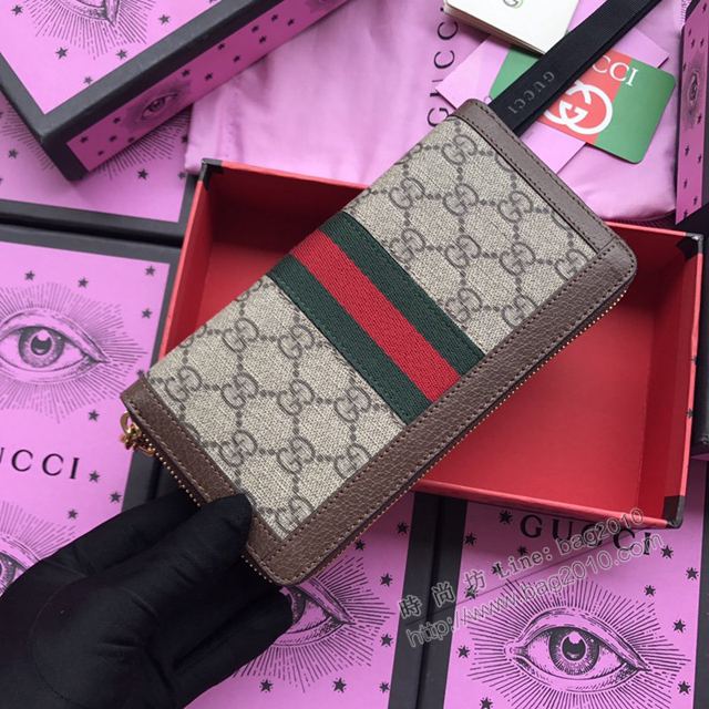 Gucci包 古馳錢包 523154啡pvc Supreme高級人造帆布 條紋織帶 原單Ophidia系列拉鏈錢包  gudj1052